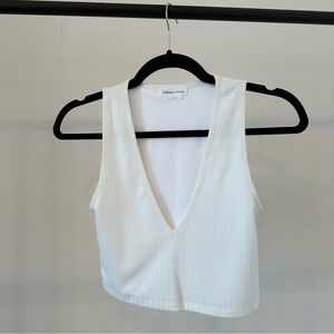 Lovers + Friends low cut white crop top with rubbing in XXS